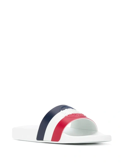 Shop Moncler Striped Sliders In White