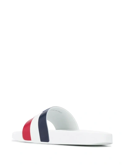 Shop Moncler Striped Sliders In White