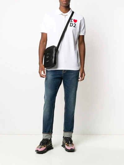 Shop Dsquared2 Love Logo Print Polo Shirt In White