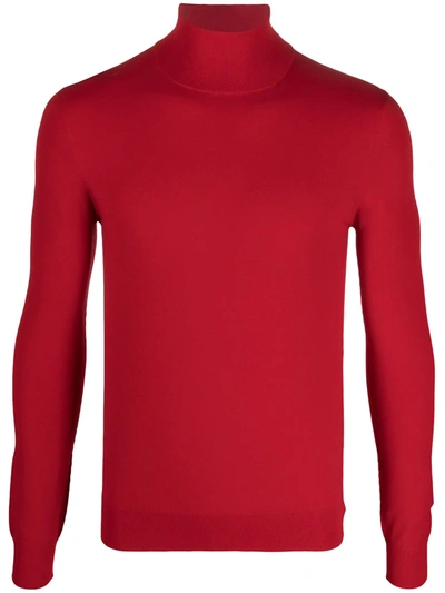 Shop Bottega Veneta Fine-knit High-neck Jumper In Red