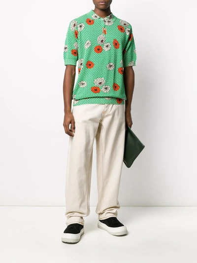 Shop Marni Floral Print Polo Shirt In Green