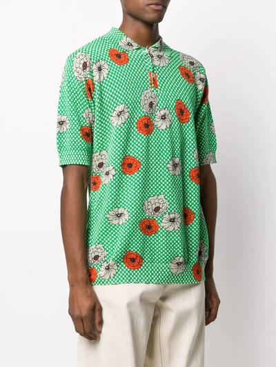 Shop Marni Floral Print Polo Shirt In Green