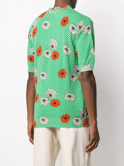 Shop Marni Floral Print Polo Shirt In Green