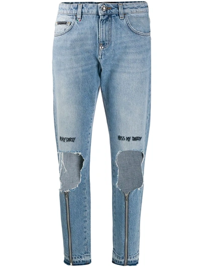 Shop Philipp Plein Miss Boyfriend Statement Jeans In Blue