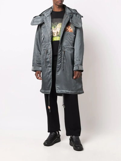 Undercover Painterly-print Hooded Parka In 绿色