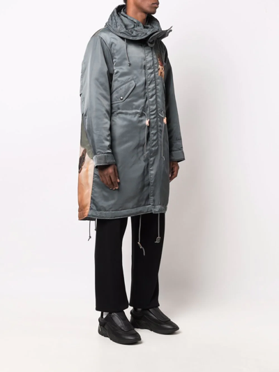 Undercover Painterly-print Hooded Parka In 绿色