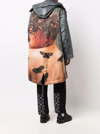 Shop Undercover Painterly-print Hooded Parka In 绿色