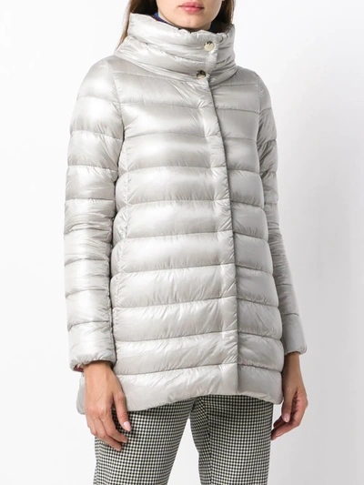 Shop Herno Zipped Padded Coat In Grey