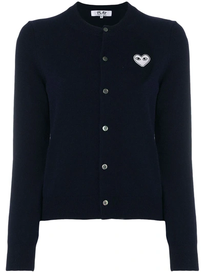 Shop Comme Des Garçons Play Embroidered Heart Cardigan In Blue