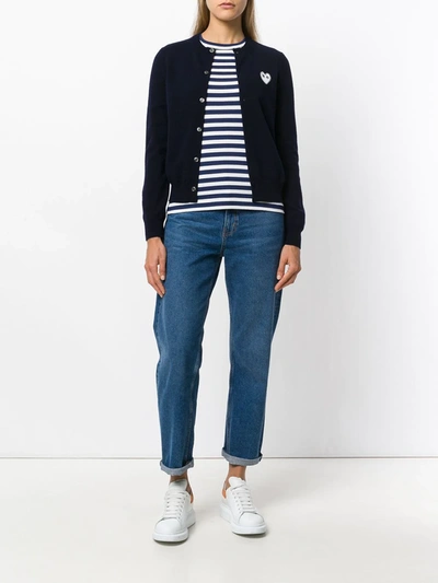 Comme Des Garçons Play Embroidered Heart Cardigan In Blue