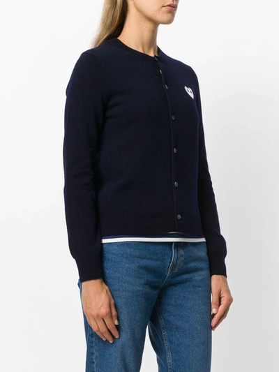 Shop Comme Des Garçons Play Embroidered Heart Cardigan In Blue