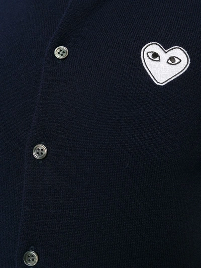 Shop Comme Des Garçons Play Embroidered Heart Cardigan In Blue