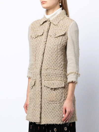 Pre-owned Chanel 2010 Contrasting Sleeves Tweed Jacket In Brown