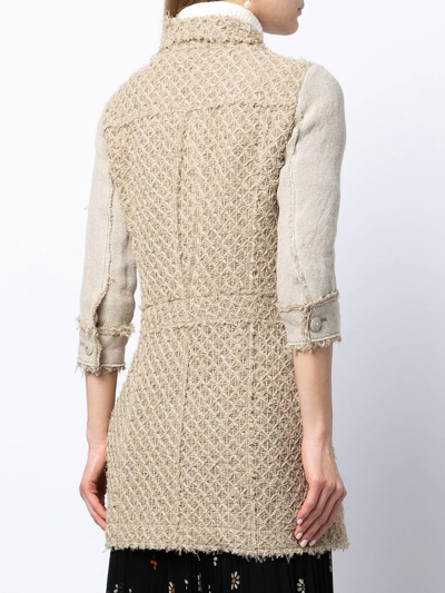 Pre-owned Chanel 2010 Contrasting Sleeves Tweed Jacket In Brown