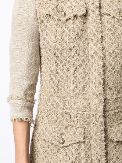 Pre-owned Chanel 2010 Contrasting Sleeves Tweed Jacket In Brown