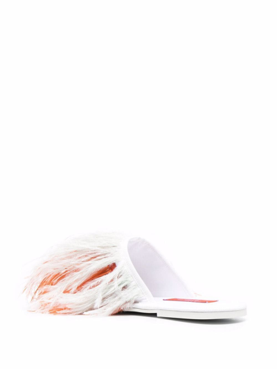 La Doublej Feather Embellished Slippers In White