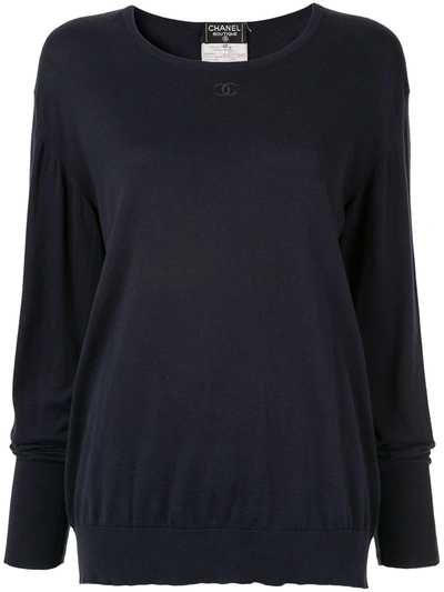 Pre-owned Chanel 1995 Embroidered Interlocking Cc Jumper In Blue