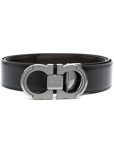 Ferragamo Brushed Calf Leather Gancini Belt In Black