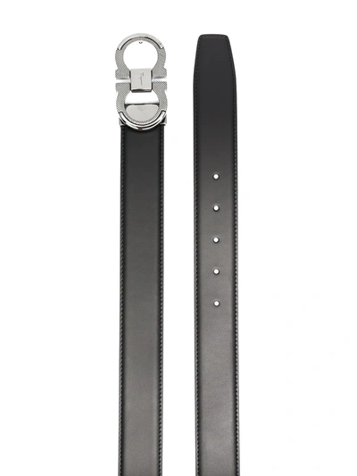 Ferragamo Brushed Calf Leather Gancini Belt In Black
