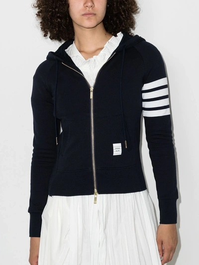 Thom Browne Fitted Blue Zipper Hoodie With Contrasting Stripes In Blue