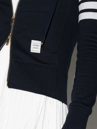 Thom Browne Fitted Blue Zipper Hoodie With Contrasting Stripes In Blue