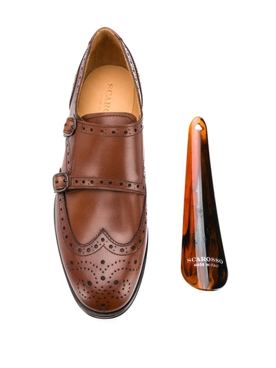 Scarosso Kate Leather Monk Shoes In Brown