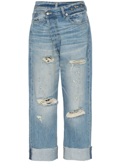 Shop R13 Cross Over Waist Distressed Boyfriend Jeans In Blue