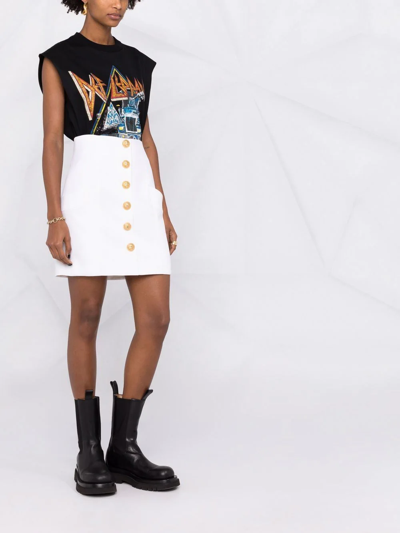 Shop Balmain High-waisted Buttoned Skirt In Weiss
