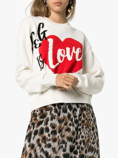 Shop Dolce & Gabbana D&g Is Love Cashmere Blend Intarsia Knit Sweater In White