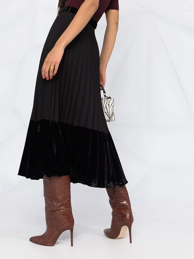 Shop Sandro Velna Velvet Panelled Mid-length Skirt In Black