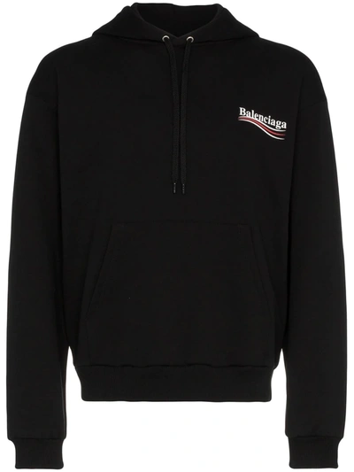 Shop Balenciaga Logo Printed Hoodie In Black