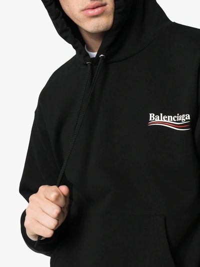 Shop Balenciaga Logo Printed Hoodie In Black