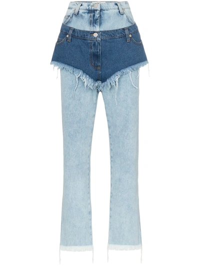 Shop Natasha Zinko High Waist Layered Shorts Jeans In Blue