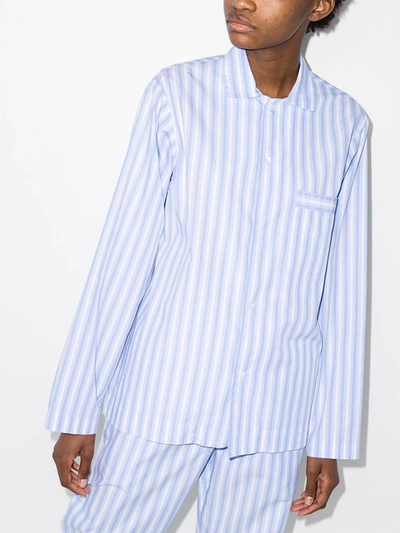 Shop Tekla Striped Organic Cotton Pajama Shirt In Blue