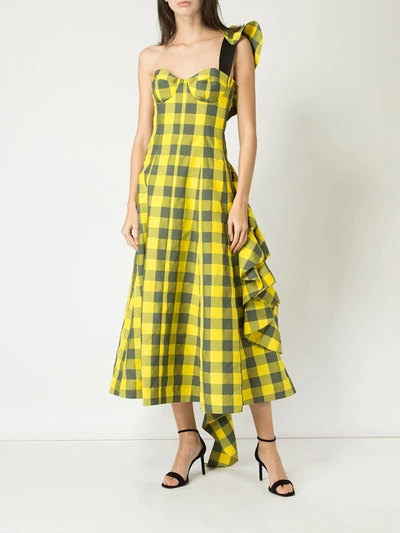 Shop Natasha Zinko One-shoulder Bustier Check Dress In Yellow