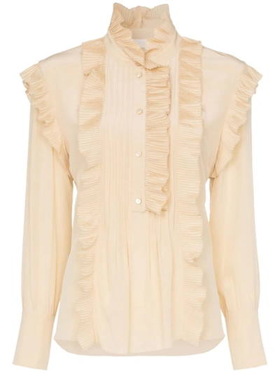 Shop Chloé Ruffle Detail Silk Blouse In Neutrals