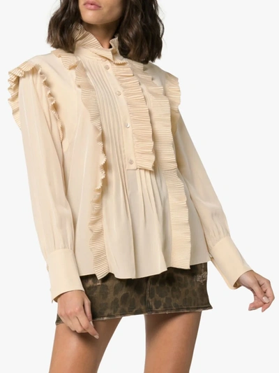 Shop Chloé Ruffle Detail Silk Blouse In Neutrals