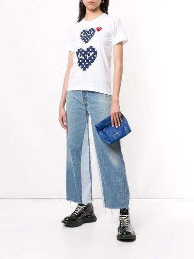 Comme Des Garçons Play Double Polka Dot Heart Patch T-shirt In White