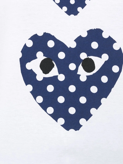 Comme Des Garçons Play Double Polka Dot Heart Patch T-shirt In White