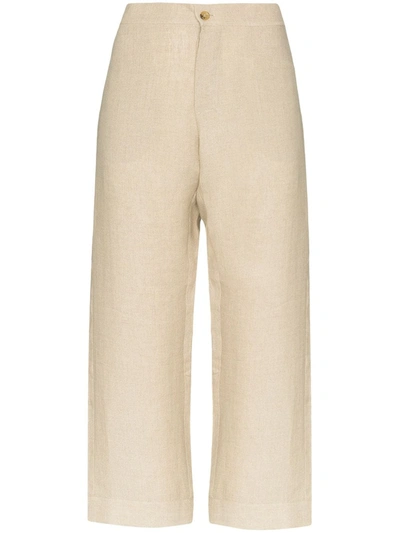 Shop Asceno Antibes Cropped Wide-leg Trousers In Neutrals