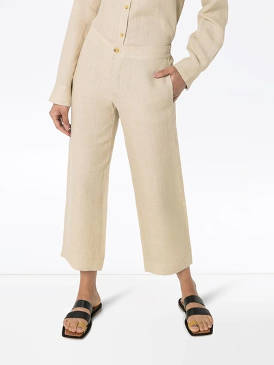 Shop Asceno Antibes Cropped Wide-leg Trousers In Neutrals