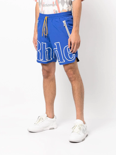 Shop Rhude Logo-print Track Shorts In Blue