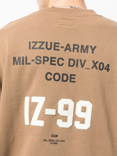 Shop Izzue Code-print Crew-neck Sweatshirt In 褐色