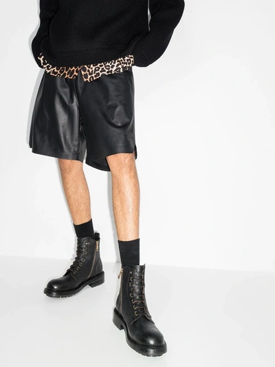 Dolce & Gabbana Black Lace Up Mid Calf Boots Men Shoes In Black