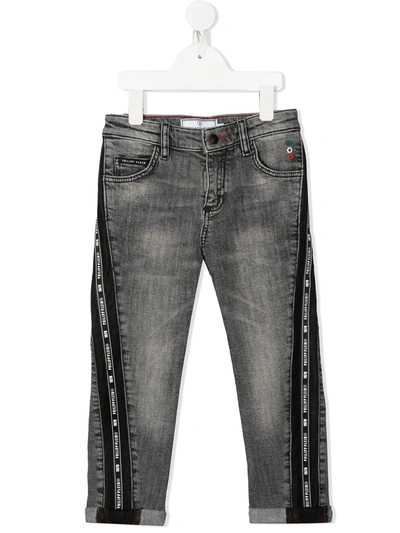 Shop Philipp Plein Junior Iconic Plein Straight-leg Jeans In Grey