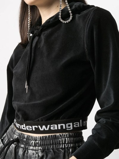 Shop Alexander Wang Logo Cropped Hoodie In Black