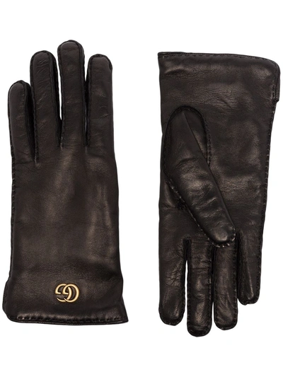 Shop Gucci Maya Double G Plaque Gloves In Black