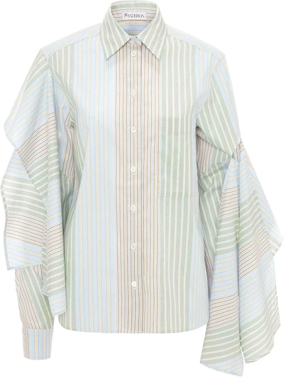 Shop Jw Anderson Draped-sleeve Cotton Shirt In Green
