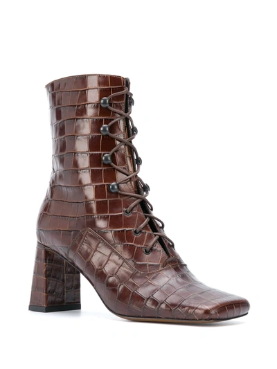 Shop By Far Square-toe Crocodile Ankle Boots In Brown