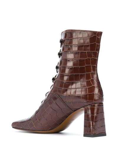 Shop By Far Square-toe Crocodile Ankle Boots In Brown
